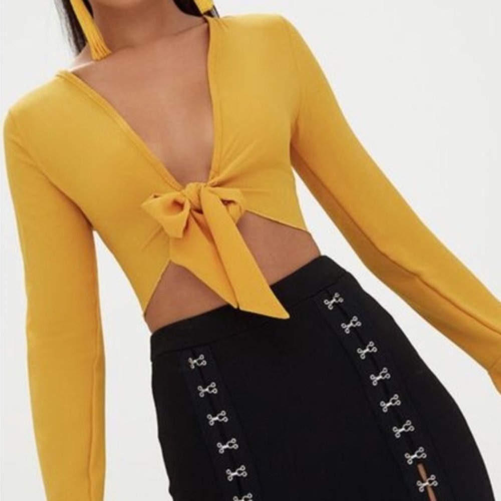 Yellow Tie Front Crop Top - Picture 1 of 3